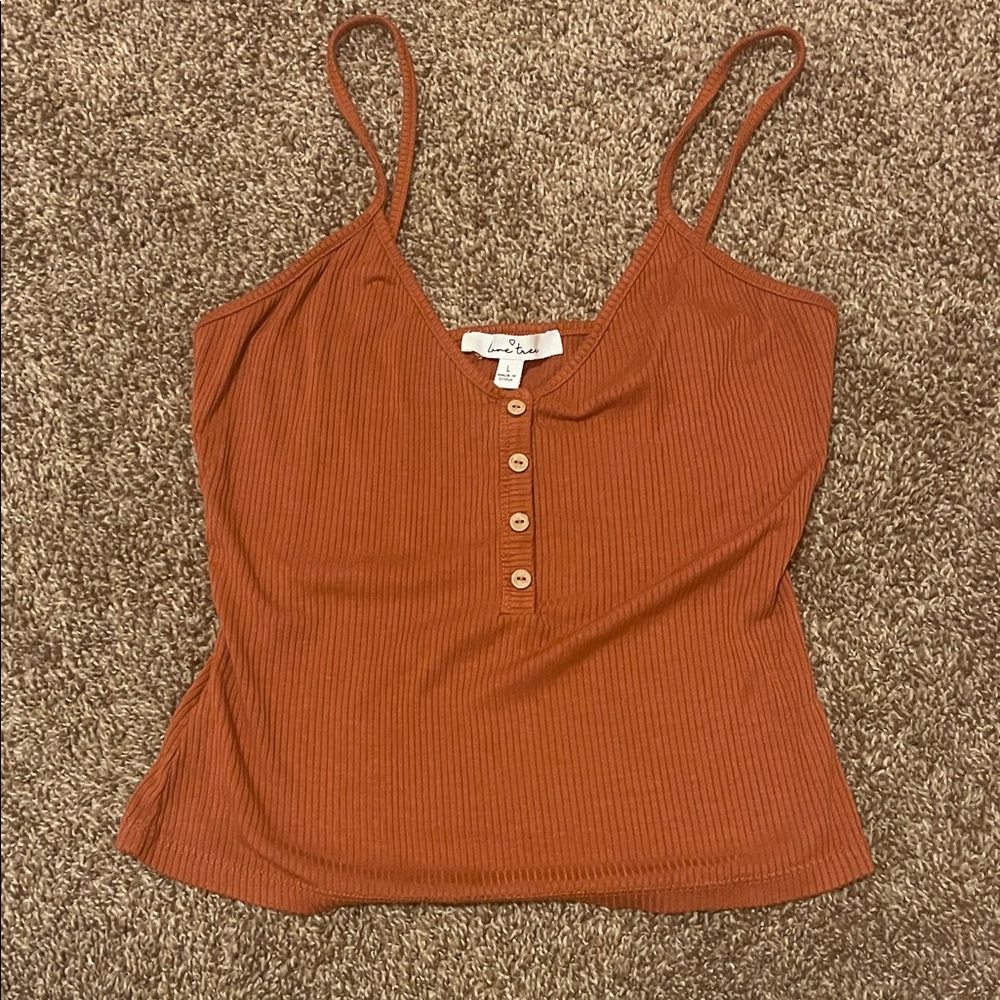 Love Tree Terracotta Ribbed Camisole with Buttons